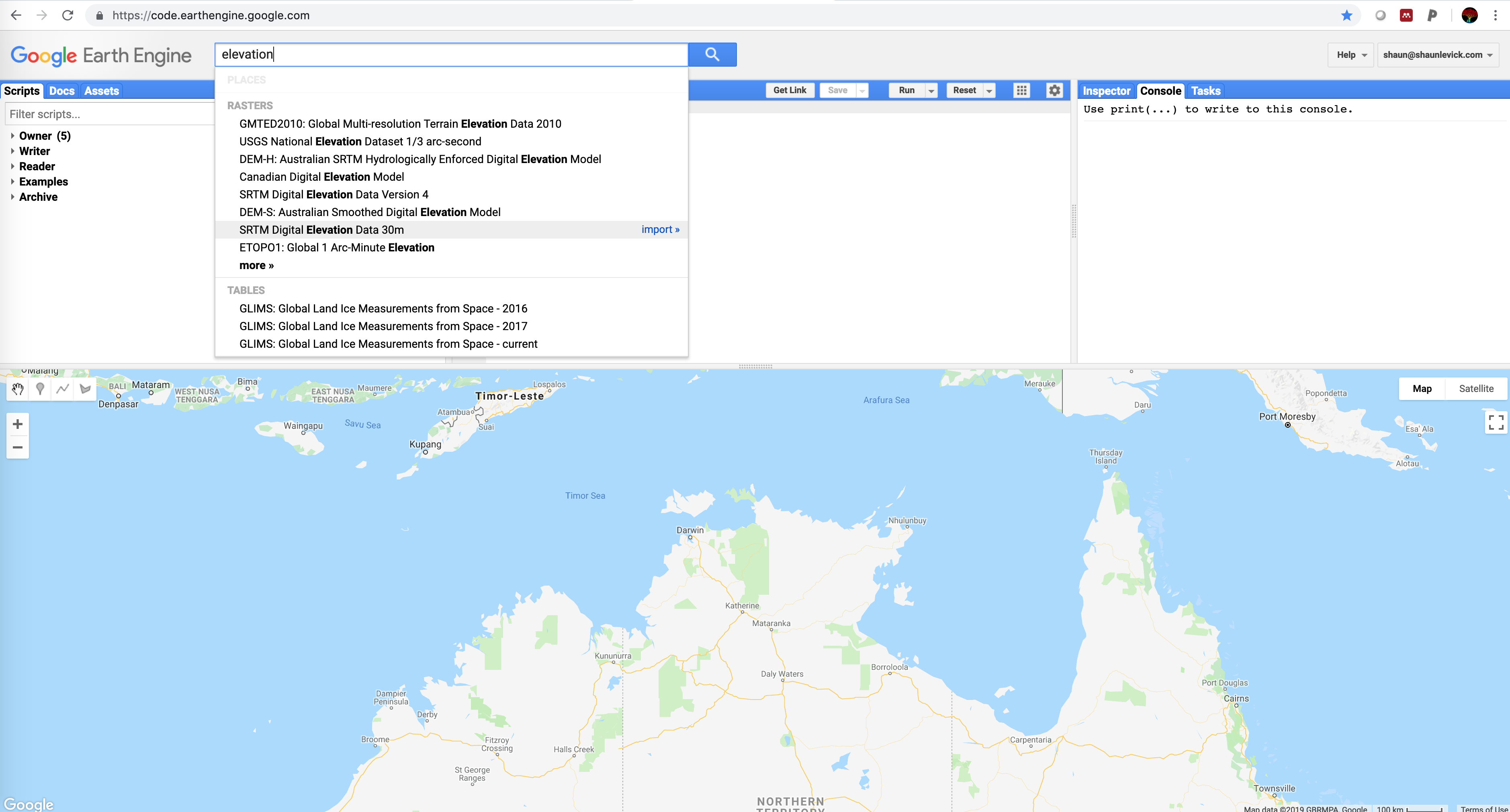 Figure 4. Search for elevation data