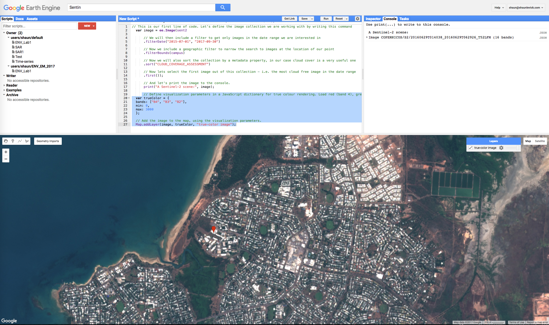 Figure 7. Adding a true colour image to the map